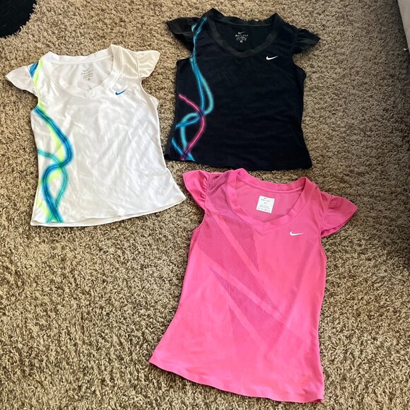 Nike Women Short Sleeve Ruffle Shirt Top XS Dri-FIT bundle of 3 - Picture 1 of 7